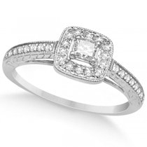 Diamond Bridal Set Square Halo Engagement Ring & Band 14K W. Gold 0.53ct