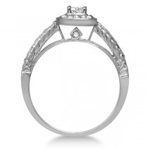 Diamond Bridal Set Square Halo Engagement Ring & Band 14K W. Gold 0.53ct
