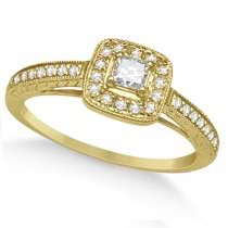 Diamond Bridal Set Square Halo Engagement Ring & Band 14K Y. Gold 0.53ct