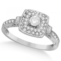 Double Halo Diamond Engagement Ring & Band Set 14K W. Gold 0.57ct