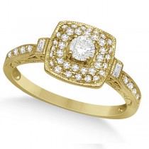 Double Halo Diamond Engagement Ring & Band Set 14K Y. Gold 0.57ct