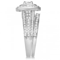Double Halo Diamond Engagement Ring & Band Bridal Set 14k W Gold 1.03ct