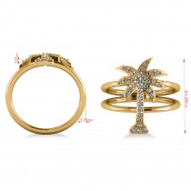 Diamond Palm Tree Double Band Fashion Ring 14k Yellow Gold (0.35ct)