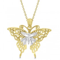 Butterfly Shaped Pendant Necklace 14K Two-Tone Gold