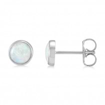 Opal Rainbow Bezel Set Earrings 14k White Gold (0.68ct)
