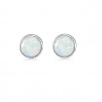 Opal Rainbow Bezel Set Earrings 14k White Gold (0.68ct)