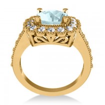 Aquamarine & Diamond Cushion Halo Engagement Ring 14k Yellow Gold (2.71ct)