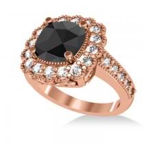 Black Diamond & Diamond Cushion Halo Engagement Ring 14k Rose Gold (2.82ct)