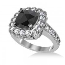 Black Diamond & Diamond Cushion Halo Engagement Ring 14k White Gold (2.82ct)