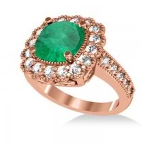 Emerald & Diamond Cushion Halo Engagement Ring 14k Rose Gold (2.60ct)