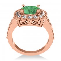 Emerald & Diamond Cushion Halo Engagement Ring 14k Rose Gold (2.60ct)