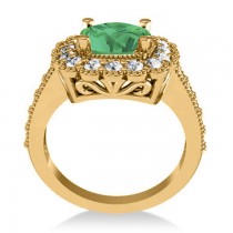 Emerald & Diamond Cushion Halo Engagement Ring 14k Yellow Gold (2.60ct)