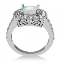 Opal & Diamond Cushion Halo Engagement Ring 14k White Gold (2.82ct)