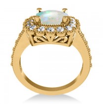 Opal & Diamond Cushion Halo Engagement Ring 14k Yellow Gold (2.82ct)
