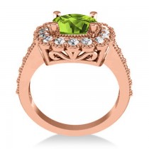 Peridot & Diamond Cushion Halo Engagement Ring 14k Rose Gold (3.18ct)