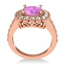 Pink Sapphire & Diamond Cushion Halo Engagement Ring 14k Rose Gold (3.50ct)