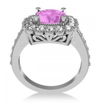Pink Sapphire & Diamond Cushion Halo Engagement Ring 14k White Gold (3.50ct)