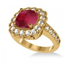Ruby & Diamond Cushion Halo Engagement Ring 14k Yellow Gold (3.50ct)