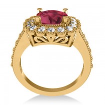 Ruby & Diamond Cushion Halo Engagement Ring 14k Yellow Gold (3.50ct)