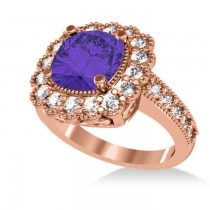 Tanzanite & Diamond Cushion Halo Engagement Ring 14k Rose Gold (3.21ct)