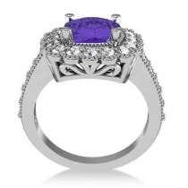 Tanzanite & Diamond Cushion Halo Engagement Ring 14k White Gold (3.21ct)
