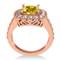 Yellow Sapphire & Diamond Cushion Halo Engagement Ring 14k Rose Gold (3.50ct)