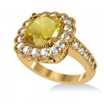 Yellow Sapphire & Diamond Cushion Halo Engagement Ring 14k Yellow Gold (3.50ct)