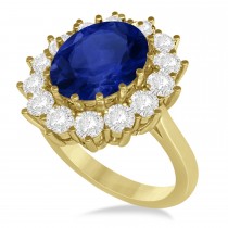 Oval Blue Sapphire & Diamond Accented Ring 14k Yellow Gold (5.40ctw)