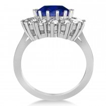 Oval Blue Sapphire & Diamond Accented Ring 18k White Gold (5.40ctw)