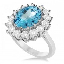 Oval Blue Topaz & Diamond Accented Ring in 14k White Gold (5.40ctw)