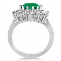 Oval Emerald and Diamond Ring 14k White Gold (5.40ctw)
