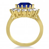 Oval Lab Blue Sapphire & Diamond Accented Ring 14k Yellow Gold (5.40ctw)