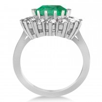 Oval Lab Emerald and Diamond Ring 14k White Gold (5.40ctw)