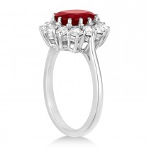 Oval Lab Ruby and Diamond Ring 14k White Gold (5.40ctw)
