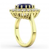 Oval Blue Sapphire & Diamond Halo Lady Di Ring 14k Yellow Gold (6.40ct)