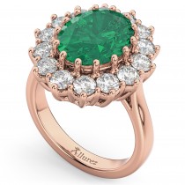 Oval Emerald & Diamond Halo Lady Di Ring 14k Rose Gold (6.40ct)