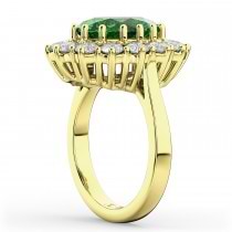 Oval Lab Emerald & Diamond Halo Lady Di Ring 14k Yellow Gold (6.40ct)