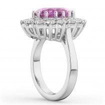 Oval Pink Sapphire & Diamond Halo Lady Di Ring 14k White Gold (6.40ct)