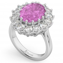 Oval Pink Sapphire & Diamond Halo Lady Di Ring 14k White Gold (6.40ct)