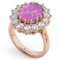 Oval Pink Sapphire & Diamond Halo Lady Di Ring 18k Rose Gold (6.40ct)
