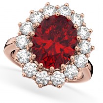 Oval Ruby & Diamond Halo Lady Di Ring 18k Rose Gold (6.40ct)