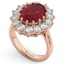 Oval Ruby & Diamond Halo Lady Di Ring 18k Rose Gold (6.40ct)