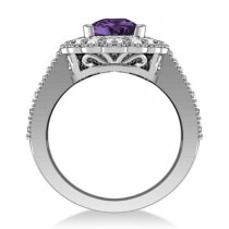 Amethyst & Diamond Oval Halo Engagement Ring 14k White Gold (3.28ct)