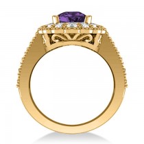 Amethyst & Diamond Oval Halo Engagement Ring 14k Yellow Gold (3.28ct)