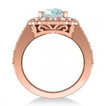 Aquamarine & Diamond Oval Halo Engagement Ring 14k Rose Gold (3.28ct)
