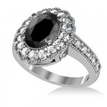 Black Diamond & Diamond Oval Halo Engagement Ring 14k White Gold (2.78ct)