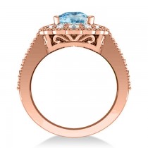 Blue Topaz & Diamond Oval Halo Engagement Ring 14k Rose Gold (3.28ct)