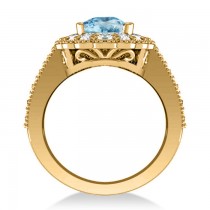 Blue Topaz & Diamond Oval Halo Engagement Ring 14k Yellow Gold (3.28ct)