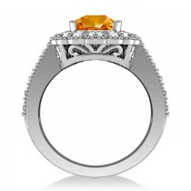 Citrine & Diamond Oval Halo Engagement Ring 14k White Gold (3.28ct)