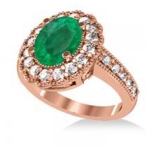 Emerald & Diamond Oval Halo Engagement Ring 14k Rose Gold (3.28ct)